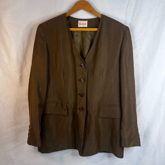 Betty Barclay Collarless Vneck Single Breasted Flax Blend Blazer Jacket Sz M/L** - Picture 11 of 11